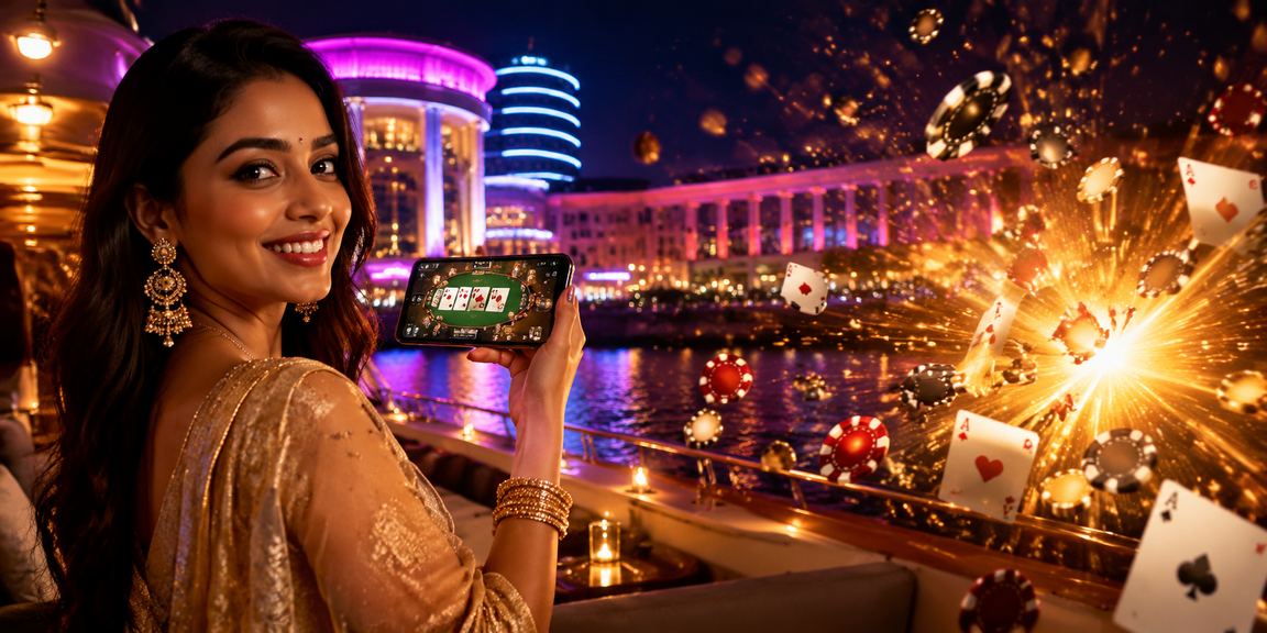 Crowded IPL stadium at night with live cricket match play and betting interface